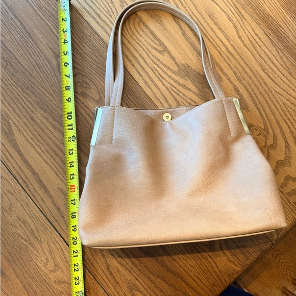 Madison West Classic Tan Shoulder Purse w/ Metal Accents - Picture 2 of 11